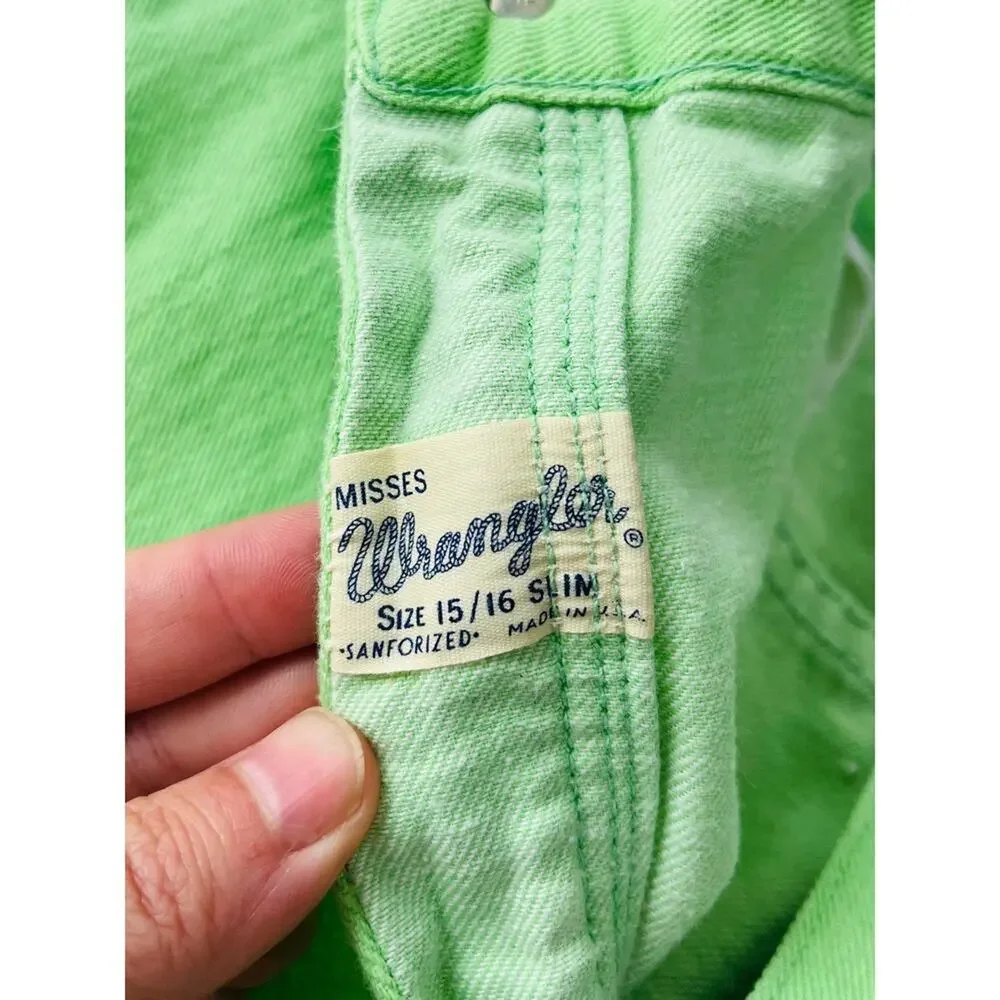 Vintage 70s 80s Wrangler Lime Neon Green High-Rise Bermuda Shorts Cotton Denim